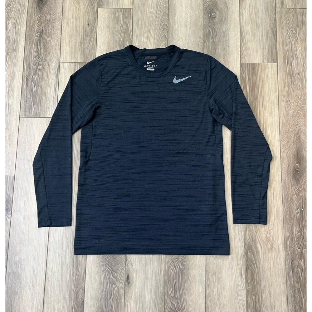 Nike Mens Sz Medium Heather Gray Athletic Long Sleeve Tee Dri-Fit Crew Neck